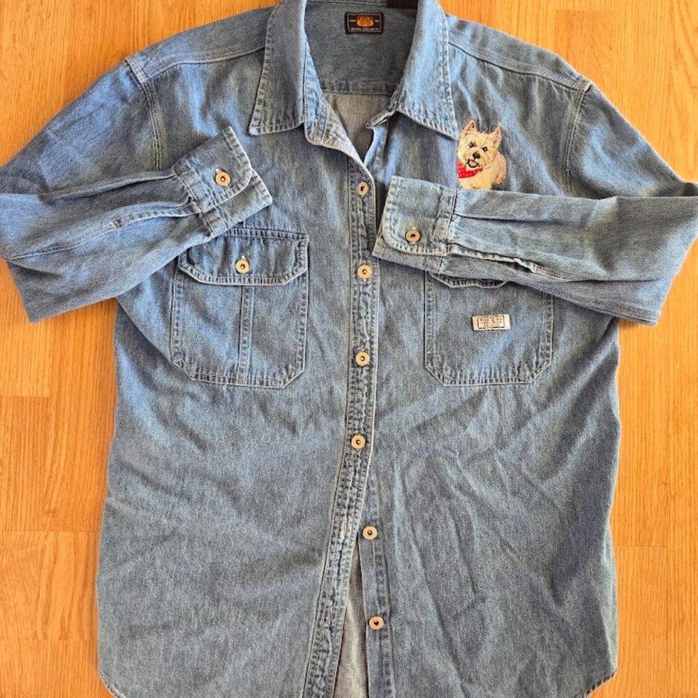 Vintage Route 66 Denim Shirt Embroidered Dog Men’s‎ Large
